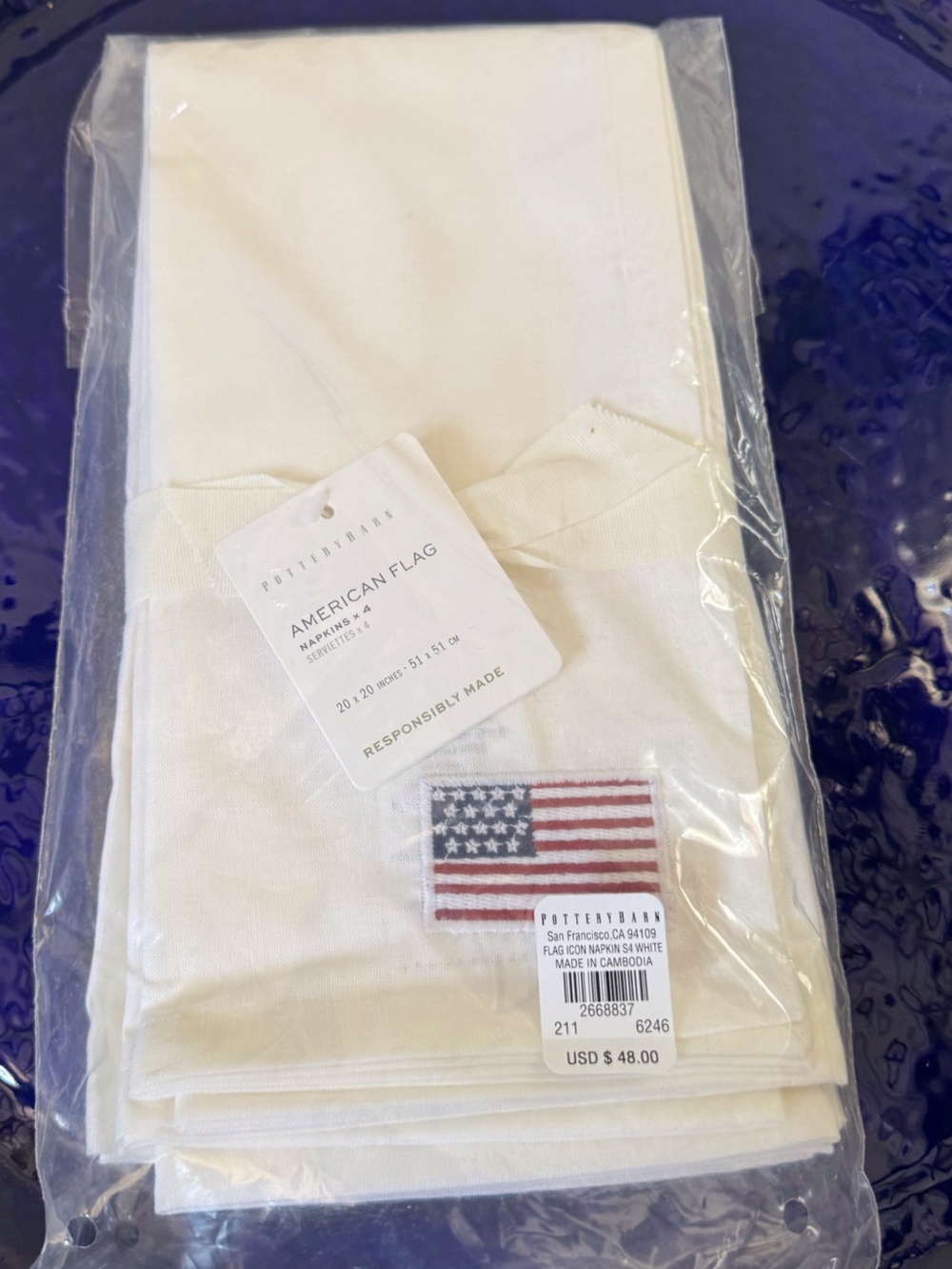 Patriotic American Flag  cotton/linen Napkins - White with Flag Detail